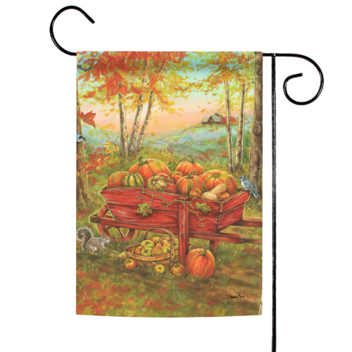 Orange and Green Wheel Barrow Harvest Outdoor Garden Flag 18" x 12.5" - IMAGE 1