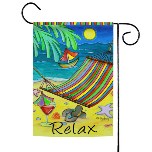 Blue and Yellow "RELAX" Paradise Hammock Outdoor Rectangular Mini Garden Flag 18" x 12.5" - IMAGE 1