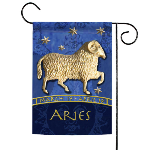 Blue and Gold Zodiac Aries Outdoor Garden Flag 18" x 12.5" - IMAGE 1