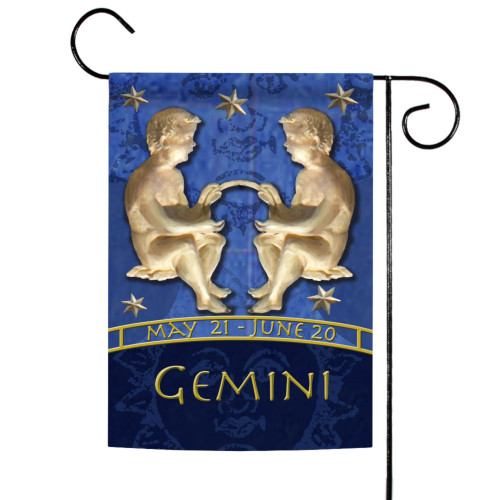 Blue and Gold Zodiac Gemini Outdoor Garden Flag 18" x 12.5" - IMAGE 1