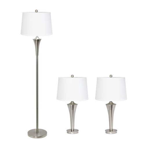 Lamp Set with Tapered Shades - 60" - Brushed Nickel Finish and White - Set of 3 - IMAGE 1
