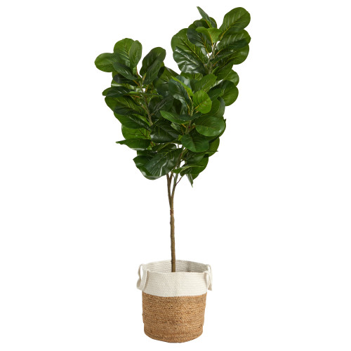 6' Fiddle Leaf Fig Artificial Tree in Decorative Handmade Basket - IMAGE 1
