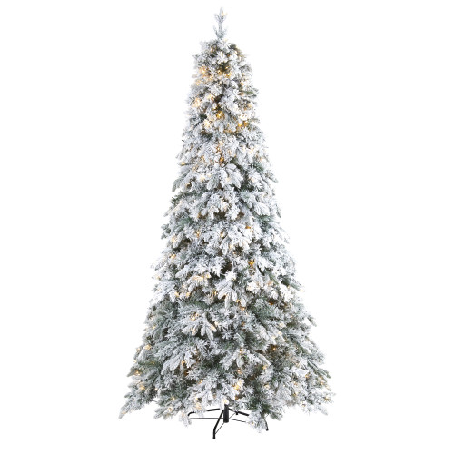 8' Pre-Lit Flocked Vermont Pine Artificial Christmas Tree, Warm Clear LED Lights - IMAGE 1