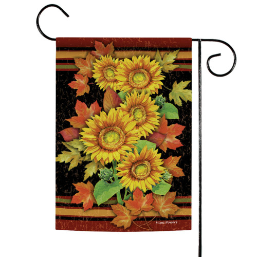 Yellow and Green Sunflowers with Fall Leaves Outdoor Garden Flag 18" x 12.5" - IMAGE 1