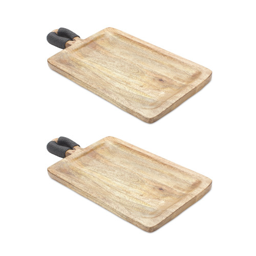 Set of 2 Rectangular Mango Wood Serving Trays with Handle 15.75" - IMAGE 1