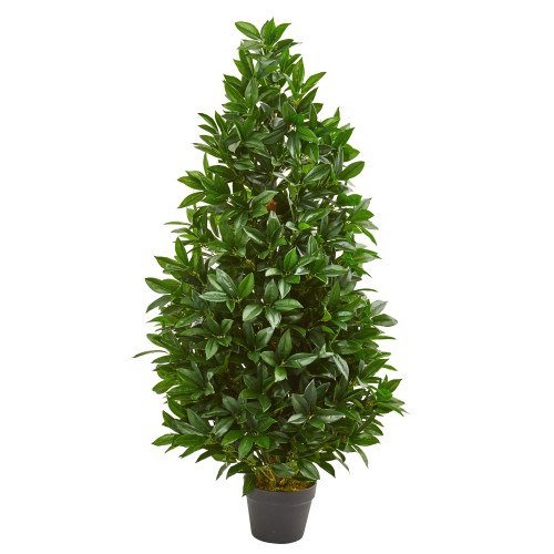 4' Artificial Bay Leaf Topiary Tree in Black Pot - IMAGE 1