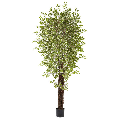 7.5' Artificial Silk Variegated Mini Potted Ficus Tree - IMAGE 1