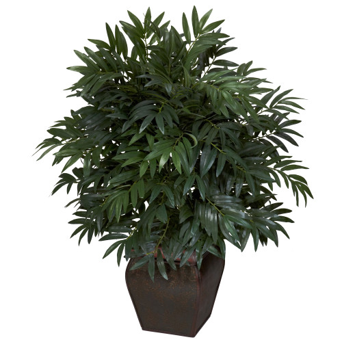 3' Artificial Double Silk Bamboo Palm Plant with Decorative Planter - IMAGE 1