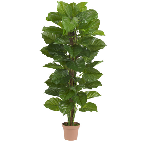 5.25' Artificial Large Leaf Philodendron Silk Plant in Brown Pot - IMAGE 1