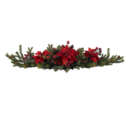 36" Poinsettia and Berries Artificial Floral Christmas Centerpiece - IMAGE 1