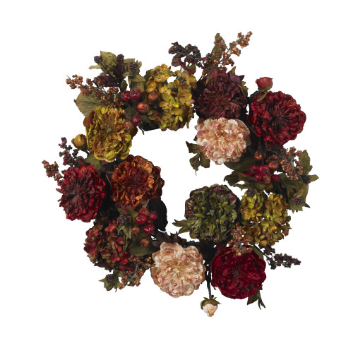 Hydrangea and Peony Hydrangea Artificial Fall Harvest Wreath, 22-Inch, Unlit - IMAGE 1