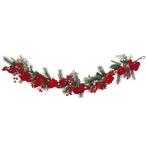 6' x 11" Red Hydrangea Artificial Christmas Garland, Unlit - IMAGE 1