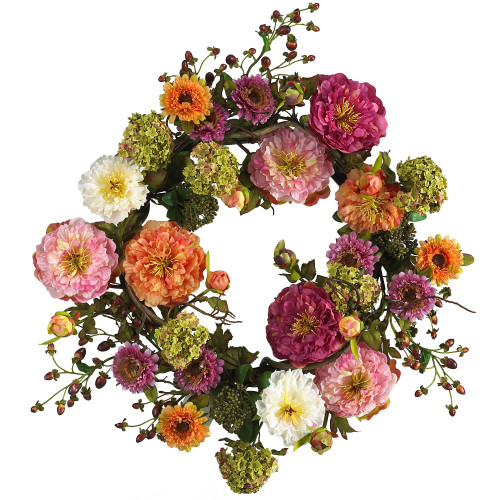 Pink Peony Spring Floral Wreath, 24-Inch, Unlit - IMAGE 1