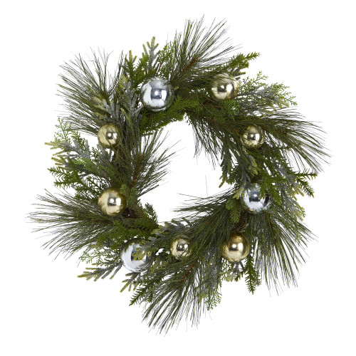 Sparkling Pine with Decorative Ornaments Artificial Christmas Wreath, 26-Inch, Unlit - IMAGE 1