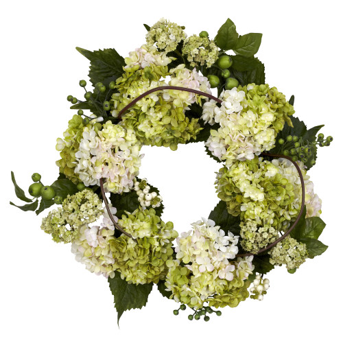 Hydrangea Artificial Wreath, 22-Inch, Unlit - IMAGE 1