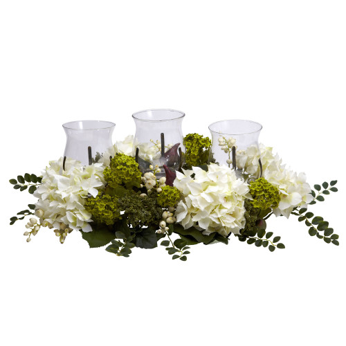29" Hydrangea Snowball Triple Artificial Floral Candelabrum - IMAGE 1