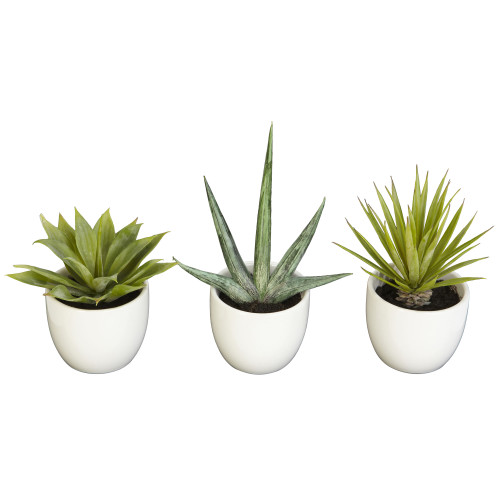 Set of 3 Artificial Agave Plants with White Pot 8.5" - IMAGE 1