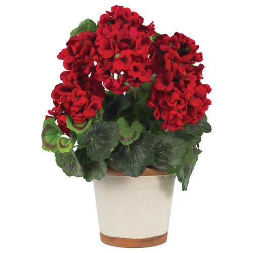 17" Geranium Artificial Silk Floral Plant in White Pot - IMAGE 1