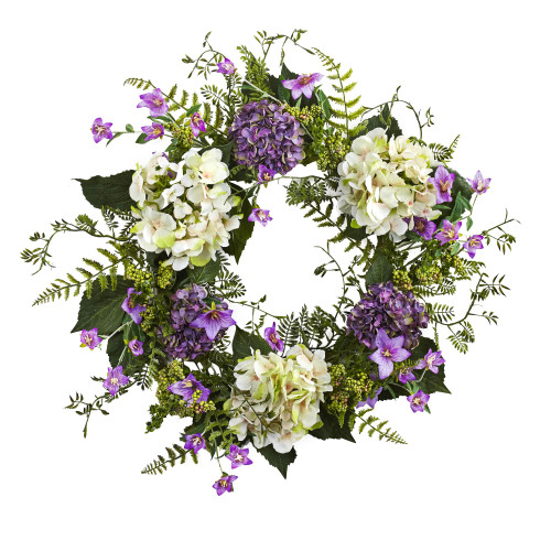 Purple Hydrangea Berry Spring Floral Wreath, 24-Inch, Unlit - IMAGE 1