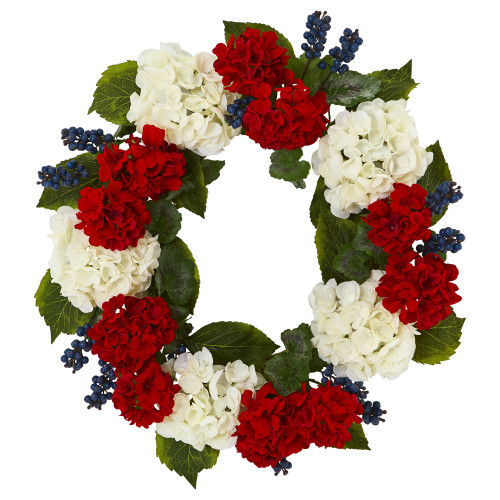 Blueberries and Geranium Artificial Wreath, 21-Inch, Unlit - IMAGE 1