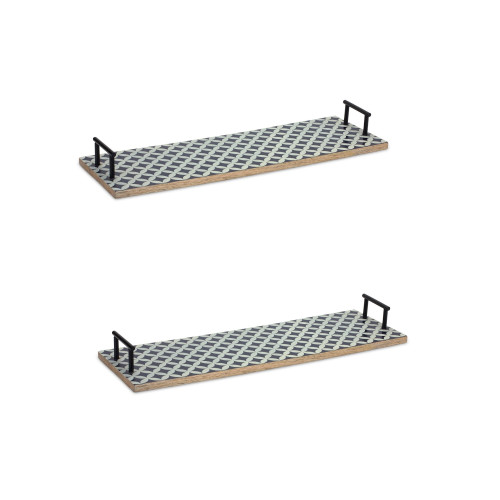 Set of 2 Retro Geometric Rectangular Trays with Handles 24" - IMAGE 1