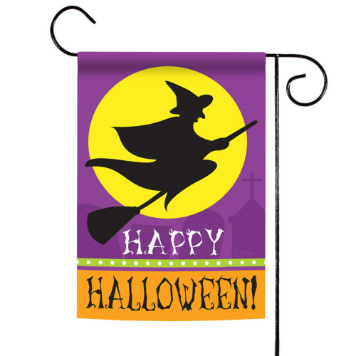 Purple and Orange Witch Silhouette Halloween Outdoor Garden Flag 18" x 12.5" - IMAGE 1