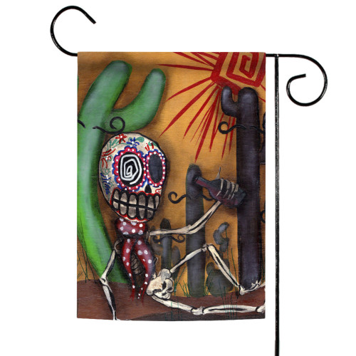 Red and Green Sugar Skull Cactus Halloween Outdoor Rectangular Mini Garden Flag 18" x 12.5" - IMAGE 1