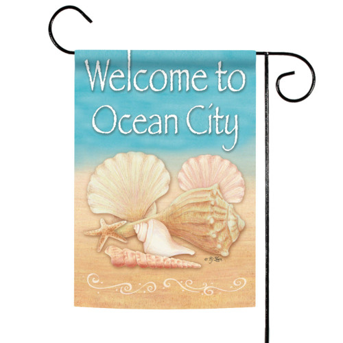 Blue and Brown "Welcome to Ocean City" Outdoor Rectangular Mini Garden Flag 18" x 12.5" - IMAGE 1
