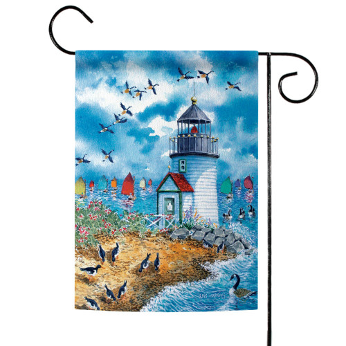 Blue and Yellow Lighthouse Point Outdoor Garden Flag 18" x 12.5" - IMAGE 1
