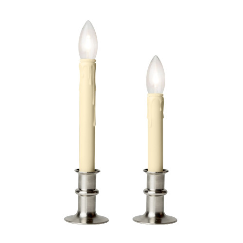 Adjustable LED Lighted Window Candles with Timer - 13" - Brushed Nickel - Set of 2 - IMAGE 1