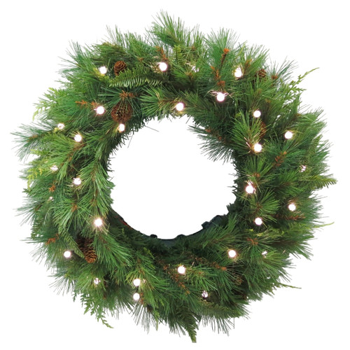Pre-Lit Mixed Mountain Cypress Artificial Christmas Wreath, 30-Inch, Multi LED Lights - IMAGE 1
