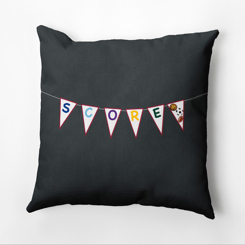 18" x 18" Gray and White "Score" Square Outdoor Throw Pillow - IMAGE 1