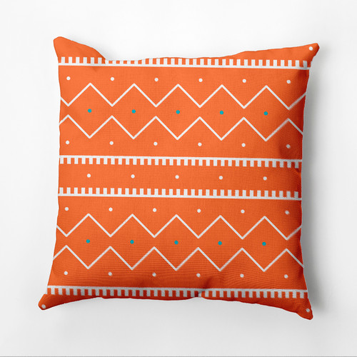 20" x 20" Orange and White Mudcloth Square Outdoor Throw Pillow - IMAGE 1
