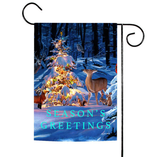 White and Blue Woodland Season Greetings Christmas Outdoor Garden Flag 18" x 12.5" - IMAGE 1