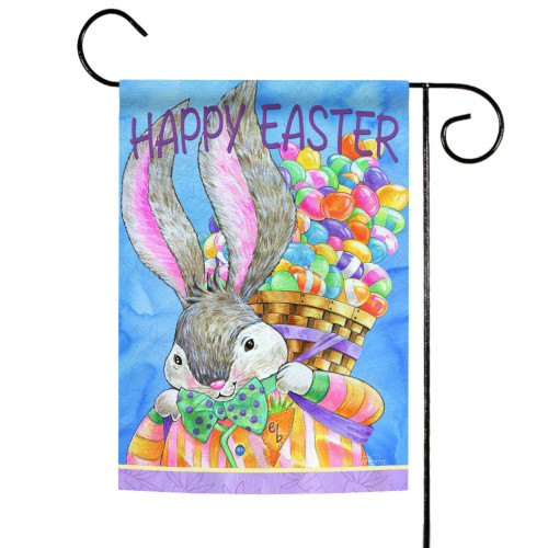 Blue and Pink Bunny Easter Egg Basket Outdoor Garden Flag 18" x 12.5" - IMAGE 1