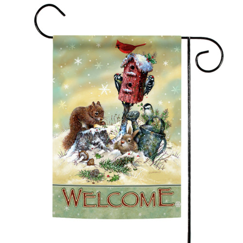 Red and Brown "Welcome" Winter Critters Outdoor Rectangular Mini Garden Flag 18" x 12.5" - IMAGE 1