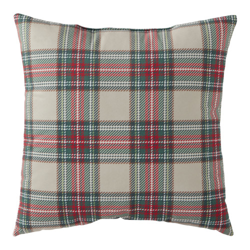 Stewart Tartan Plaid Christmas Square Throw Pillow - 18" - Red and White - IMAGE 1