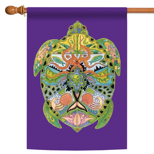 Purple and Green Animal Spirits Sea Turtle Outdoor House Flag 28" x 40" - IMAGE 1