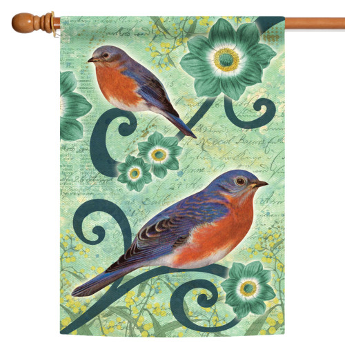 Green and Blue Birds Outdoor House Flag 28" x 40" - IMAGE 1