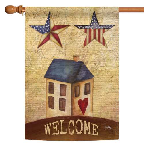 Star-Shaped US Flags "Welcome" Patriotic Home Outdoor Flag - 28" x 40" - IMAGE 1