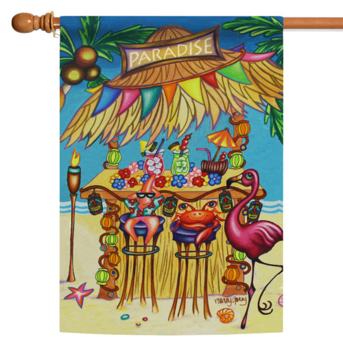 Beige and Pink Paradise Beach Bar Outdoor House Flag 28" x 40" - IMAGE 1