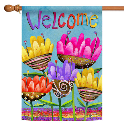 Pink and Yellow Painted Petals Outdoor House Flag 40" x 28" - IMAGE 1