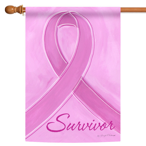 Pink Ribbon Survivor Outdoor House Flag 28" x 40" - IMAGE 1