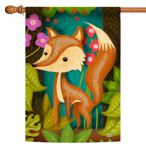 Green and Brown Fox in the Forest Outdoor House Flag 40" x 28" - IMAGE 1