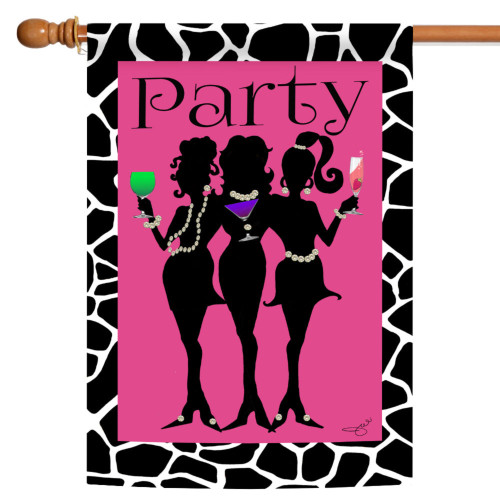 Pink and Black Ladies Night Party Outdoor House Flag 40" x 28" - IMAGE 1
