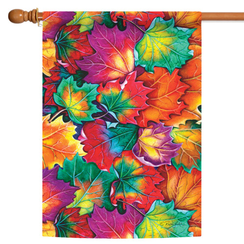 Green and Orange Leaf Collage Fall Outdoor House Flag 40" x 28" - IMAGE 1