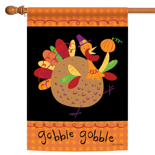 Orange and Black Turkey Pilgrim Fall Outdoor House Flag 40" x 28" - IMAGE 1