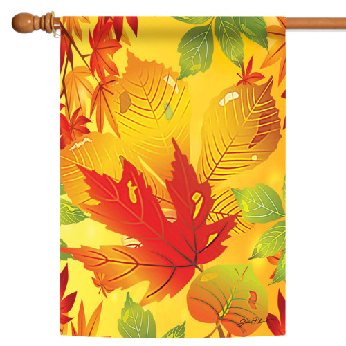 Yellow and Orange Happy Fall Welcome Outdoor House Flag 40" x 28" - IMAGE 1