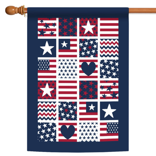 Patriotic Stars and Stripes Patch Collage Outdoor Flag - 40" x 28" - IMAGE 1