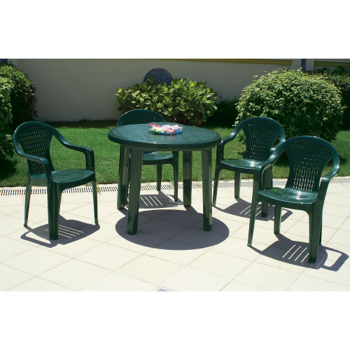 35.5" Green Round Outdoor Patio Dining Table - IMAGE 1
